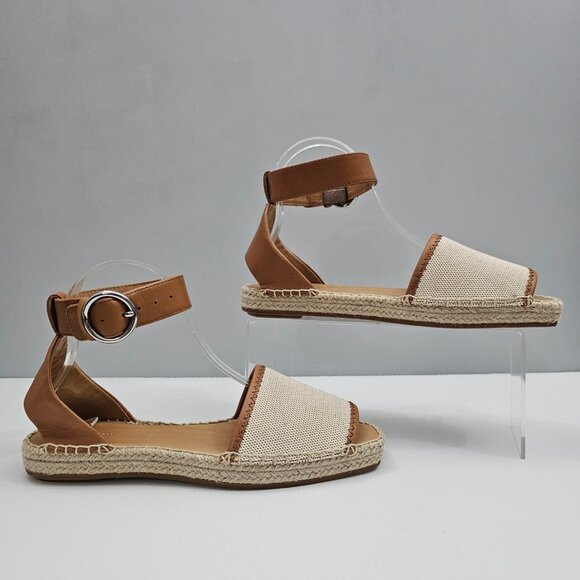 NEW Rag & Bone Anteros Sandal Womens EU 37.5 Cotton Tan Espadrille Peep Toe - Picture 3 of 14